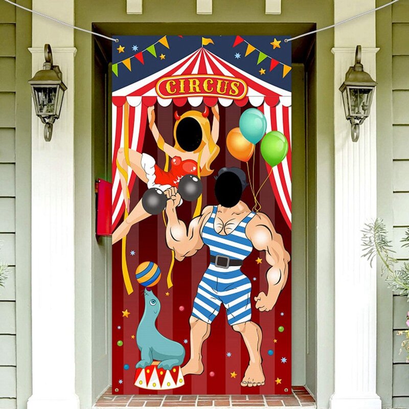 Carnival Circus Party Decoration Carnival Photo Door Banner fondale puntelli, Banner porta foto in tessuto grande per carnevale