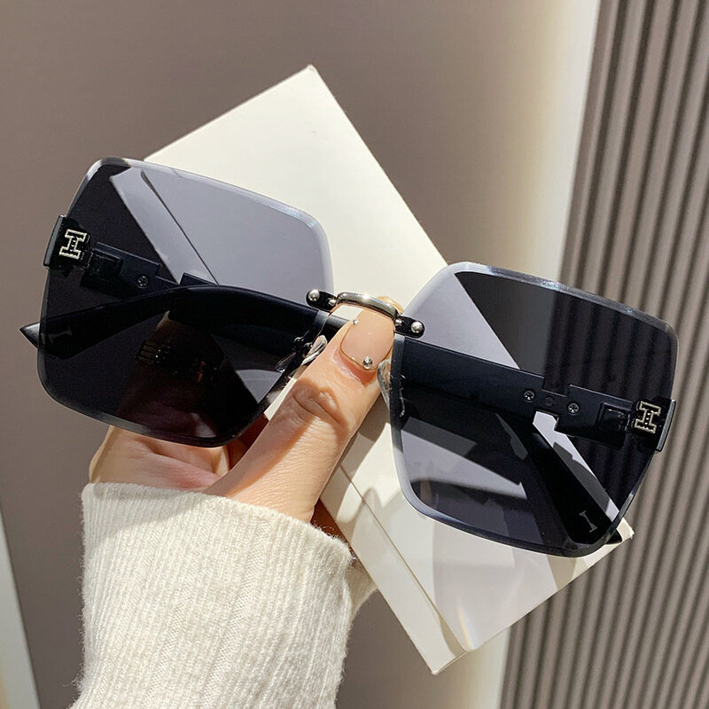 Übergroße Mode randlose Sonnenbrille für Männer und Frauen-Vintage quadratische Sonnenbrille Brille mit UV400 Schutz