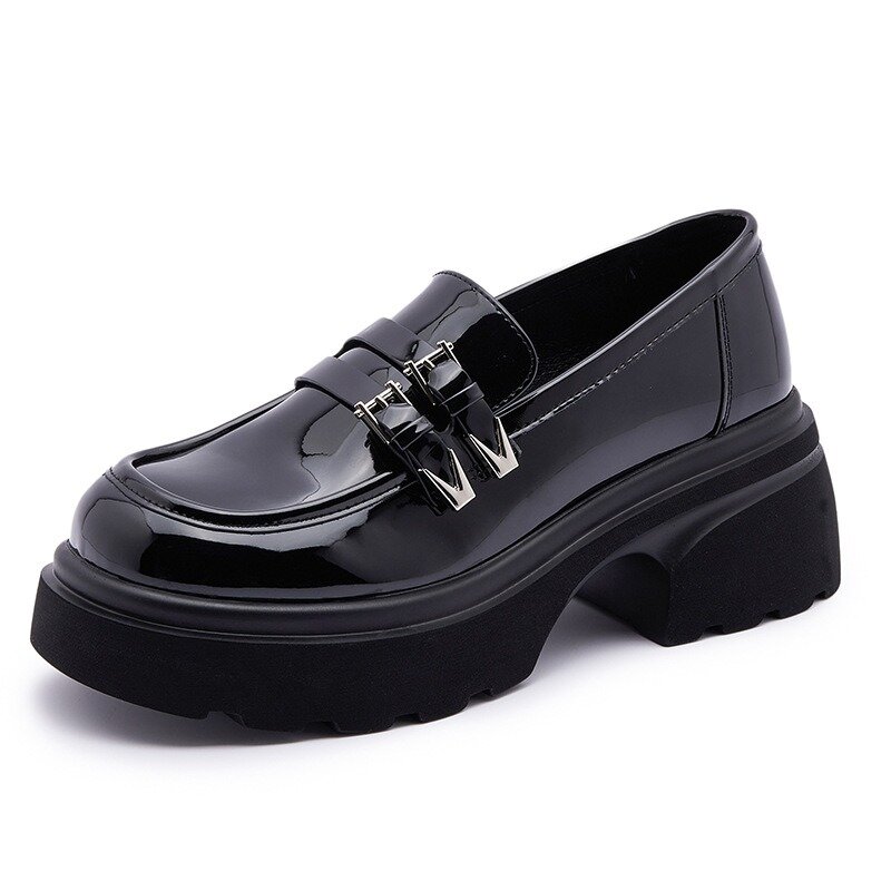 2024 Designer New Leather Thick-soled Women's Loafers Fashion British Style Retro Round-toe Soft-soled Casual Ladies Shoes