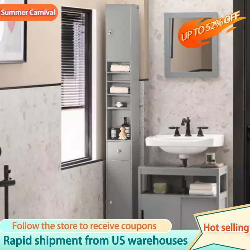 Natürlicher Badezimmers chrank mit 1 Schublade, 2 Türen und verstellbaren Regalen, Badezimmer regal, 7,87x7,87x70,87 Badezimmer hoch