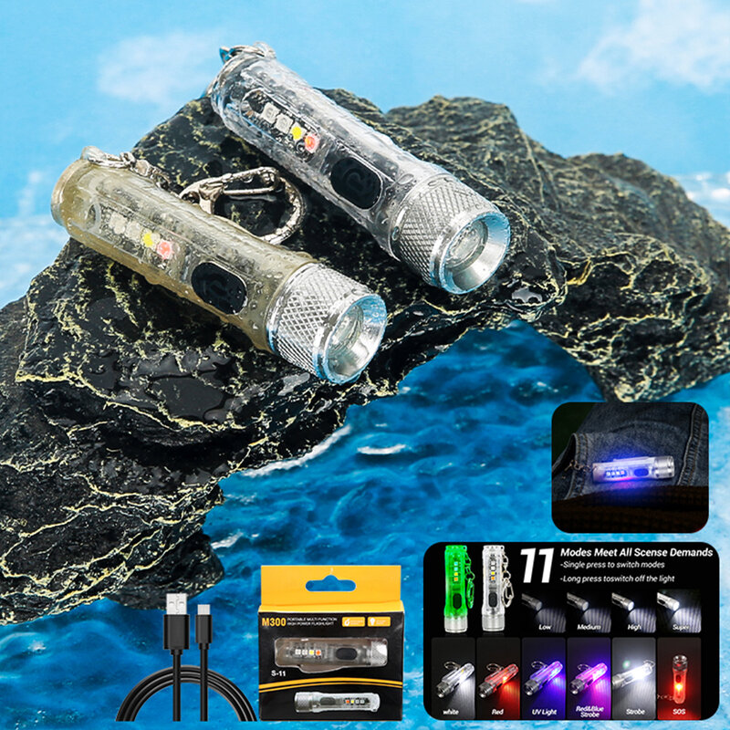 Мини-фонарик-брелок, фонарик, быстрая зарядка, многофункциональный водонепроницаемый фонарик IP66, флуоресцентный Магнитный предупреждающий фонарик для кемпинга