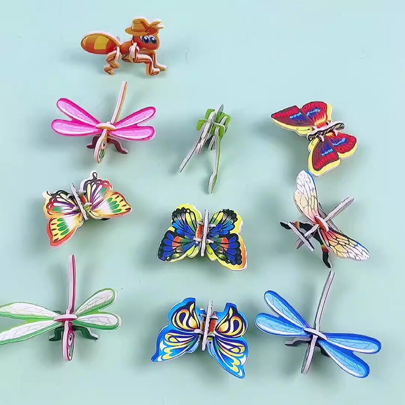 Rompecabezas de insectos 3D DIY para niños, juguetes hechos a mano, tanque de dinosaurio, regalo de guardería, regalo para niños, 10 piezas por paquete
