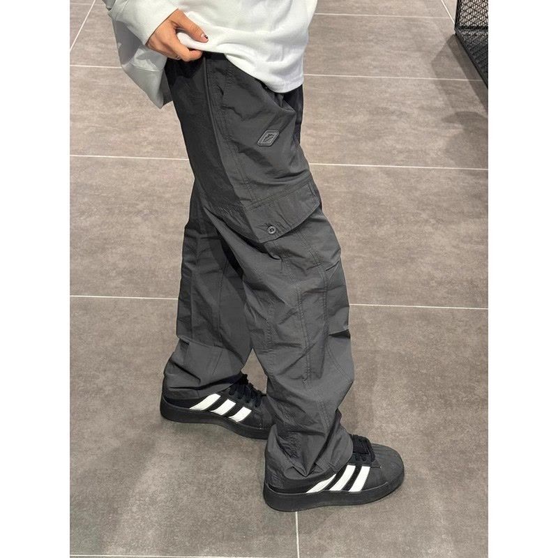 Deptown Vintage luźne spodnie Cargo Harajuku oversize szerokie nogawki Hip Hop szare spodnie koreańskie Casual moda amerykańska