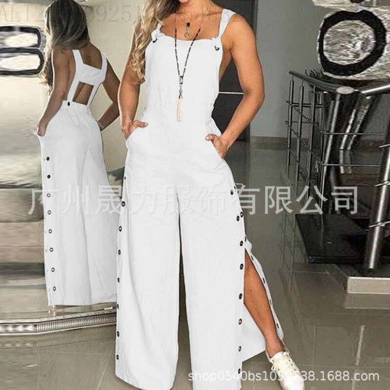 Romper Sleeveless Jumpsuits for Women New Casual Solid Color Side Pocket Side Buckle Women One Pieces Bodysuit Elegant Jumpsuit