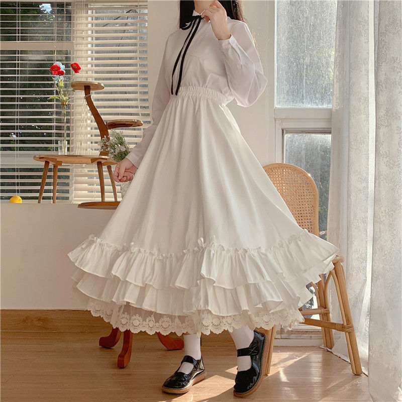 Spódnice dla kobiet 2023 biała spódnica japoński Y2k Kawaii ubrania spódnica Lolita tanie odzież damska i darmowa wysyłka spódnica trzy czwarte