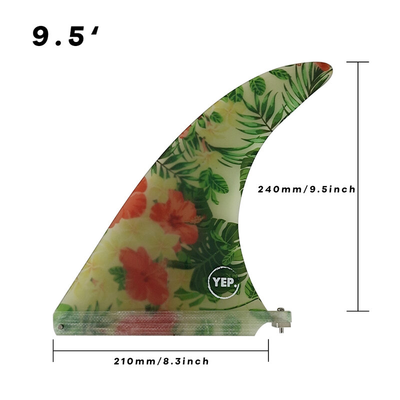 Yepsurf Flower Fabric Color Surf Longboard Central Fin 9.5 inch Surf Fin Fibreglass in Surfing Centre Single Fin stand up paddle