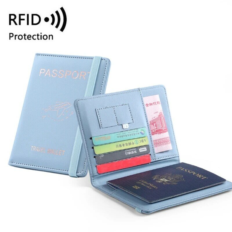 Stylish Passport Wallet with Multiple Card Slots Blocking Purse Women Men PU Travel Document Holder Passport Protector Cover