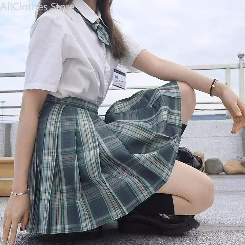 Nhật Bản Đồng Phục Học Sinh Sinh Viên Hàn Quốc JK Seifuku Áo Váy Xếp Ly Phối Full Bộ Cô Gái Váy Kẻ Sọc Hồng Đồng Phục Cho Người Phụ Nữ