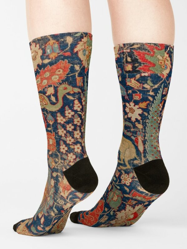 Tappeto persiano del 17 ° secolo stampa con animali calzini calzini riscaldanti calze sportive calze da uomo da donna