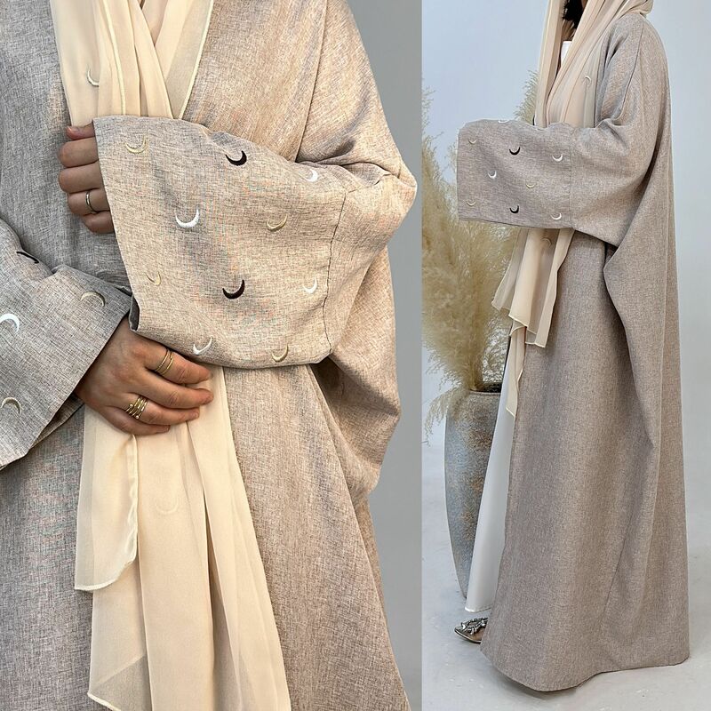 Bestickte Baumwolle Leinen Abaya für Frauen muslim isch lässig geschlossen Abayas Dubai türkischen Hijab Kleid Ramadan islamische Kleidung Kaftan