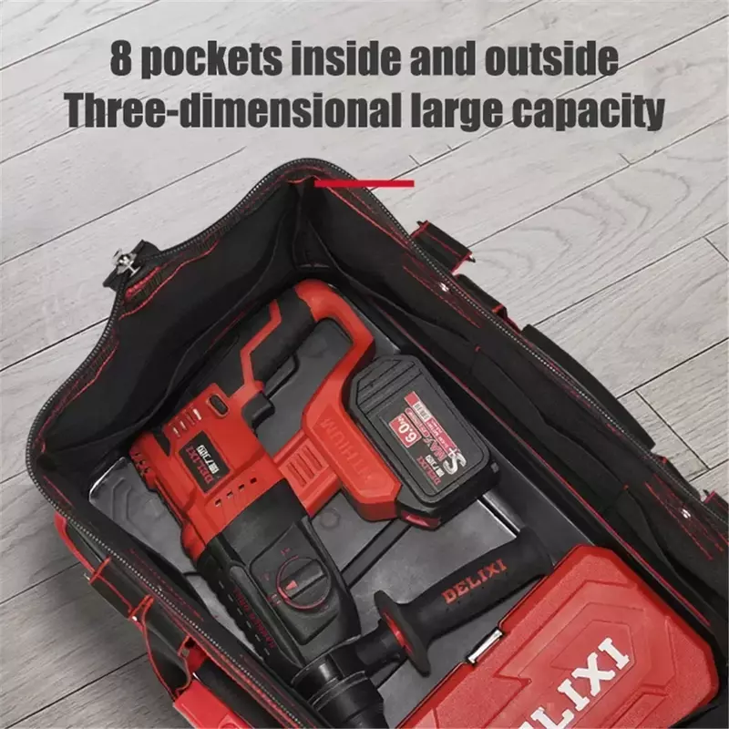 DELIXI Portable Heavy Duty 1680D Oxford Cloth Tool Bag Professional Electrician Tool Storage Organizer Pouch for Hardware Tools