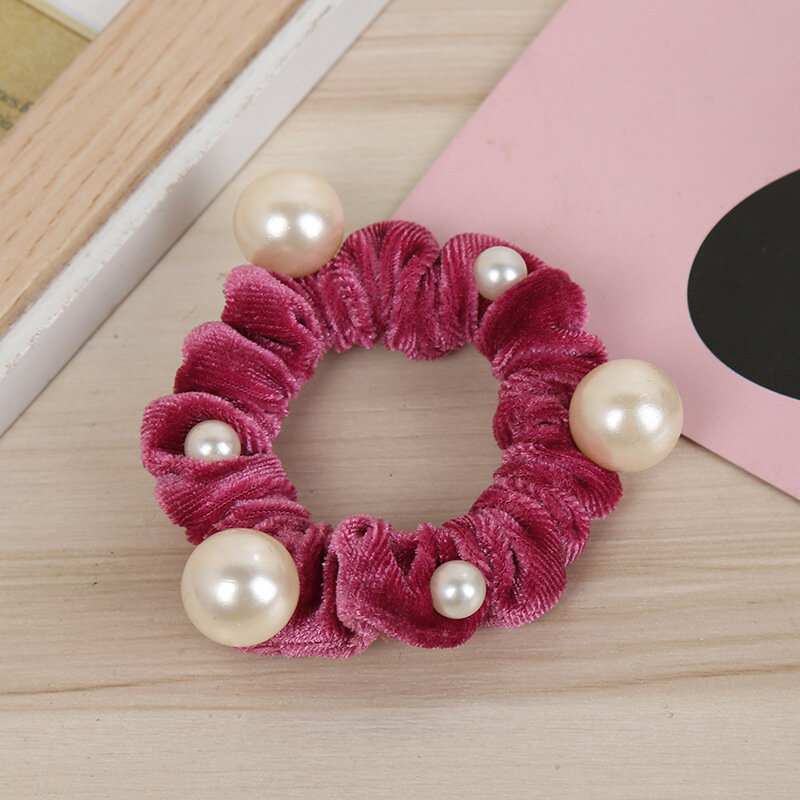 Coleteros elásticos con perlas de terciopelo para mujer, lazos para el pelo sin arrugas, accesorios para el cabello
