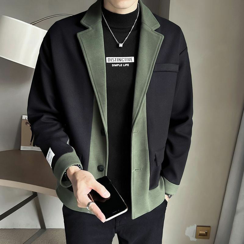 Blazer casual de marca na moda masculino, jaqueta moderna, top de cores contrastantes, estilo coreano, emenda, novo, 2 A21, 2023