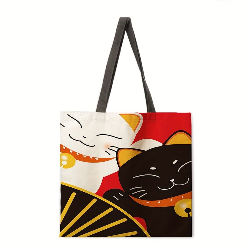 Повседневная женская сумка-тоут Lucky cat, многократно можно использовать для покупок, модная сумочка на плечо для рук