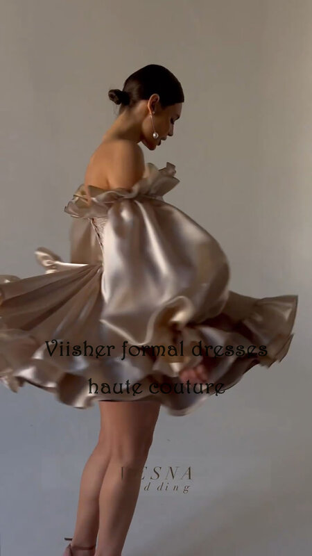فستان للحفلات الراقصة من Viisher-مزين بالترتر اللامع مع أكمام ، فستان قصير للحفلات من الساتان ، على شكل حرف a فوق الركبة