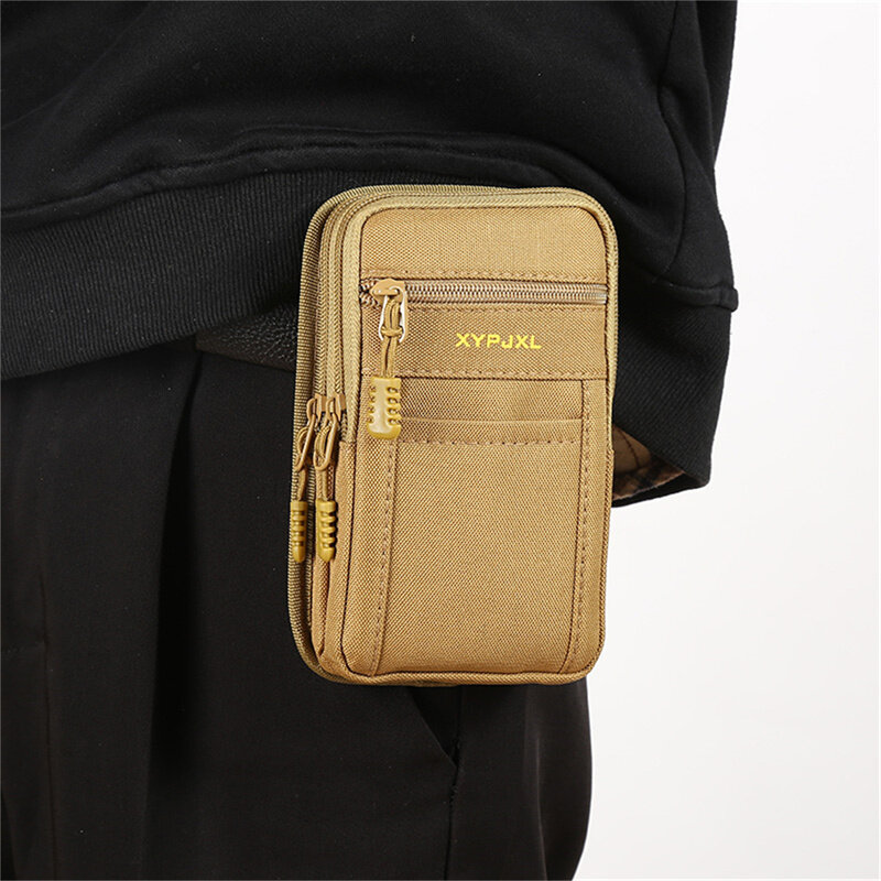 Pacote de cintura multi bolsos masculino, bolsa para celular, lona, sacos de cinto, zíper, porta-moedas, ao ar livre, esporte, caça, viagem