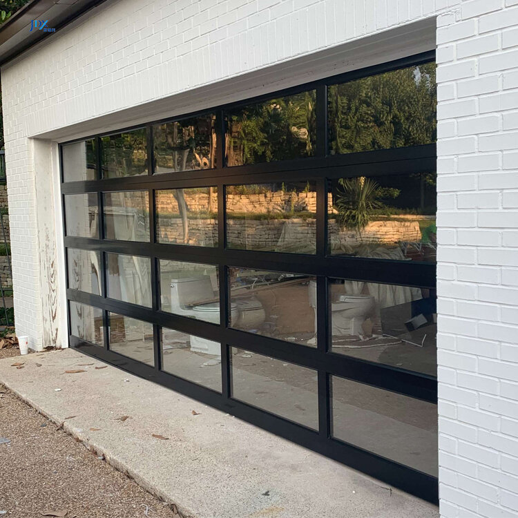 Glass Garage Door Insulated Clear White Brown Anodized Aluminum Frame garage doors for house With Pass Through Hot Selling