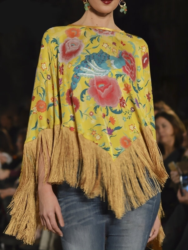 Женские винтажные топы с цветочным принтом, элегантный пуловер большого размера, асимметричная накидка с кисточками на подоле, накидка в богемном стиле, весна-осень 2023
