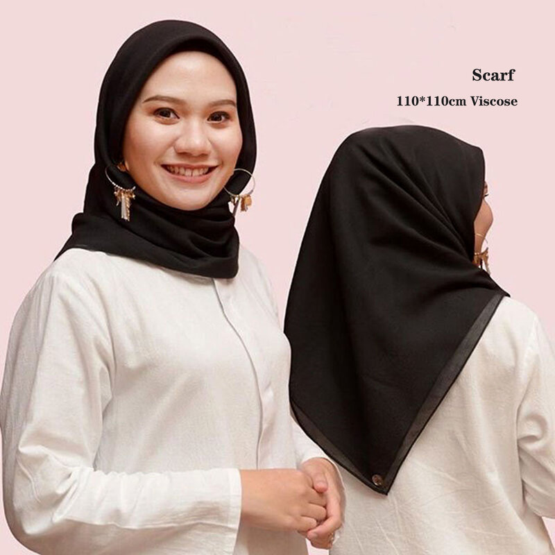 Lenço quadrado viscose monocromático feminino, lenço hijab muçulmano, turbante feminino, estilo elegante, venda quente, 110x110cm, verão