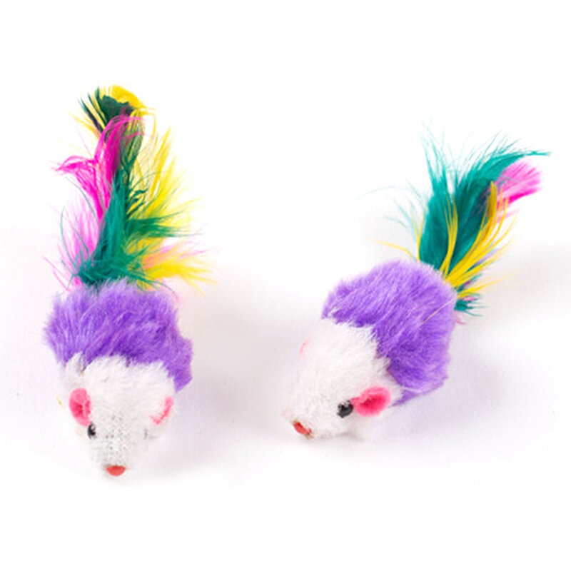 Милая Мини Мягкая флисовая искусственная мышь, игрушки для кошек, красочные перья, забавные игрушки для тренировок, товары для кошек