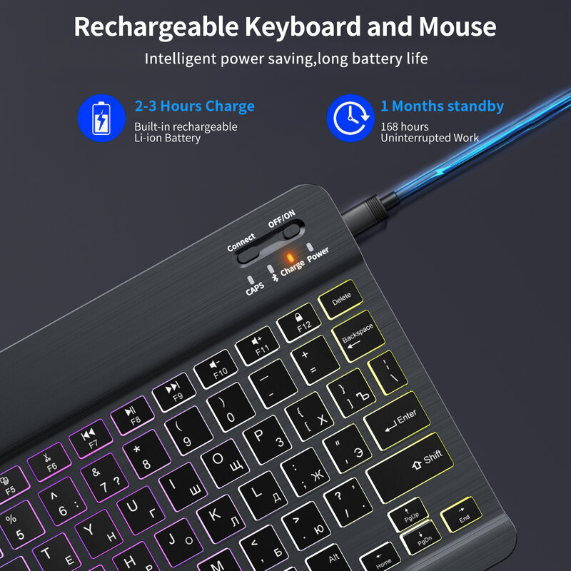 Ipad Keyboard Bluetooth Wireless Keyboard for Tablet Mini Backlit Keyboard Rechargeable Russian Keyboard for ipad pro 12 9 Phone