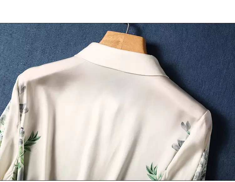 Satynowe koszule damskie lato 2023 nowe jedwabne nadruki bluzki luźne długie rękawy odzież damska Polo-Neck Casual topy 2024 koreański