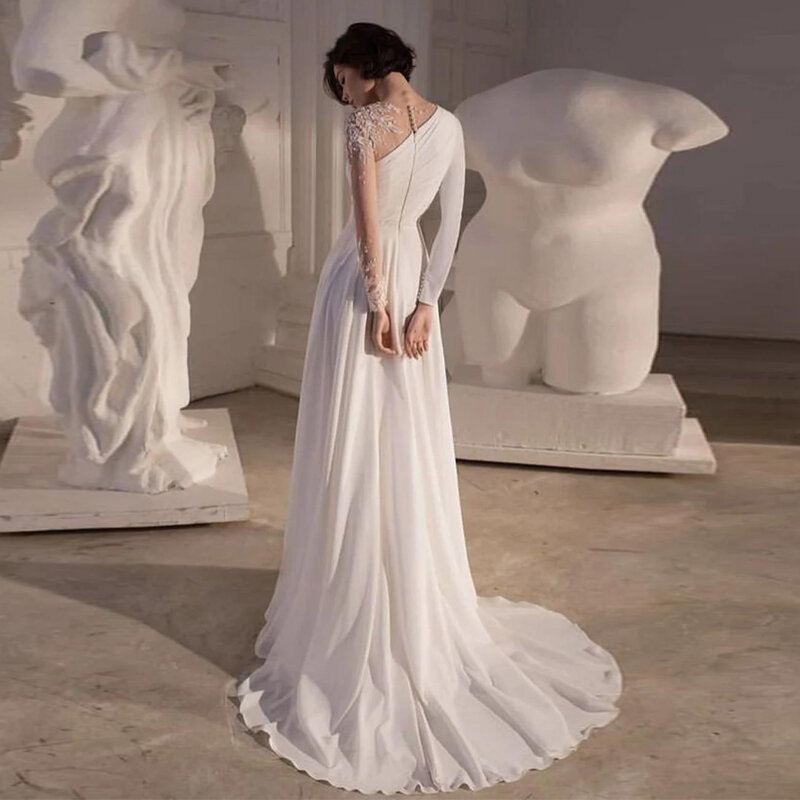 Женское свадебное платье без бретелек, с длинным рукавом и блестками