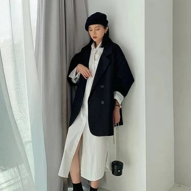 여성용 빈티지 브라운 블레이저, 우아한 공식 숙녀 용수철, 가을 패션, 긴 소매, 오버사이즈 시크 캐주얼 정장 재킷