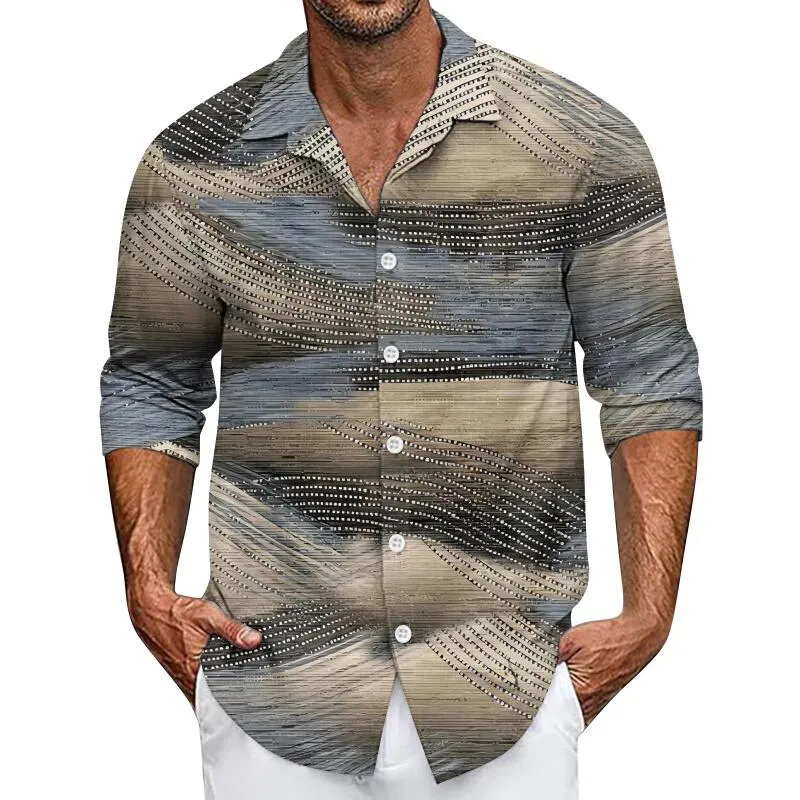 2024 nowa męska koszula na co dzień letnia luźna z nadrukiem z długimi rękawami zabawny wzór plażowa koszulka wysokiej jakości temperament top