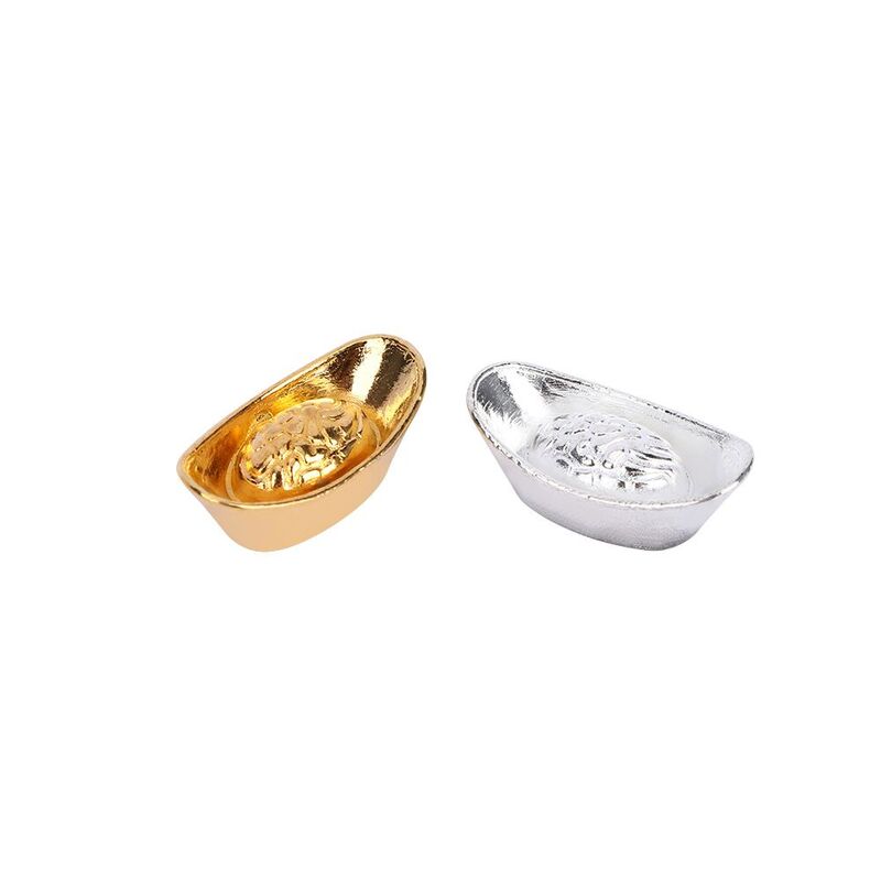 10 Stks/set Metalen Miniaturen Kantoor Gunstige Mascotte Gouden Ingot Lucky Money Ingot Ornament Yuanbao