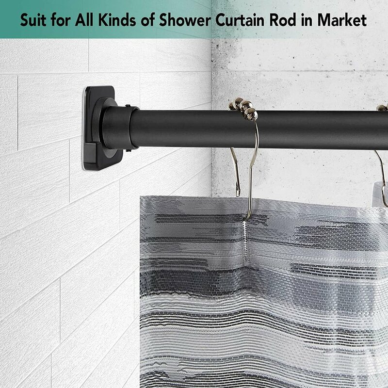 Shower Tirai Batang, Braket Dudukan Bebas Lubang, Perlengkapan Perekat, Batang Tirai Mandi, Kait Anti Selip
