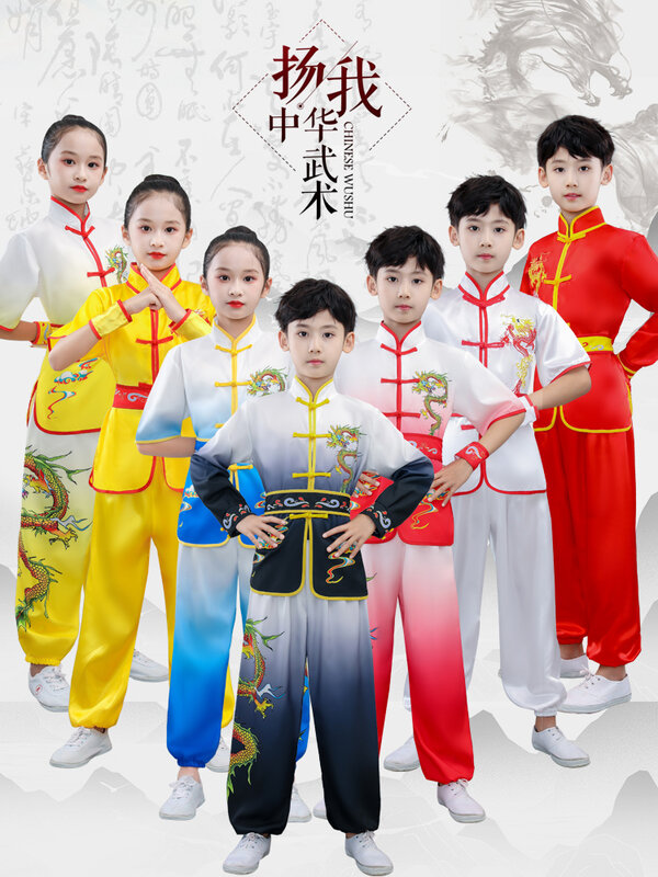 2024 Chinese Kinderen Tai Chi Wushu Kleding Martial Arts Pak Kung Fu Uniform Wing Chun Shaolin Dragon Print Vintage Kungfu Set