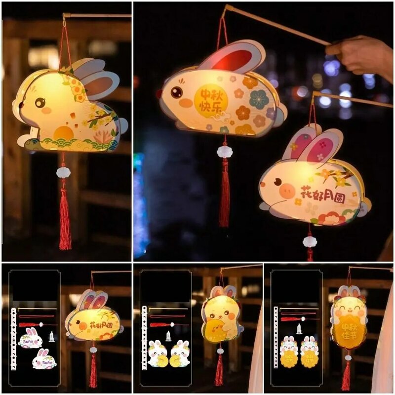 Chinês portátil Jade Coelho Lanterna, DIY Coelho Forma Lâmpada Luz, Mid-Autumn Festival Lanterna, chinês