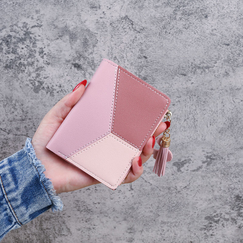 Portafoglio corto da donna con cerniera portafoglio con nappe studente femminile versione coreana cucitura a contrasto colore moda portamonete portamonete