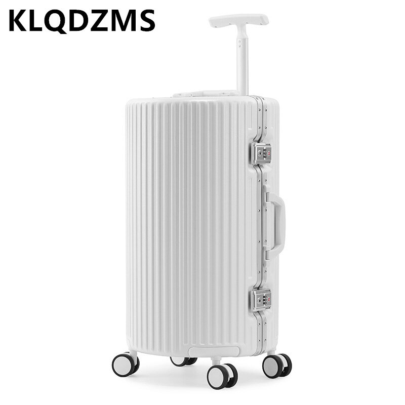 KLQDZMS 20"24 Inch Pinghu Suitcase Female Pull Rod Luggage Aluminum Frame Universal Wheel Cylindrical Leather Password Luggage
