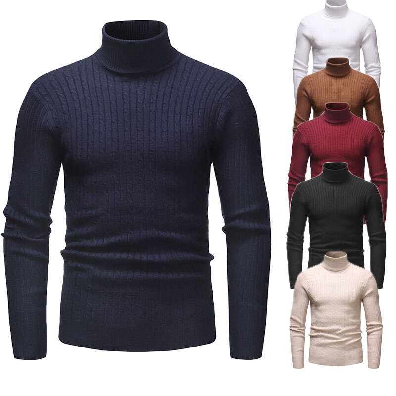 Camiseta masculina justa com gola alta, cor sólida, roupa de outono e inverno, comércio exterior, nova, 2023