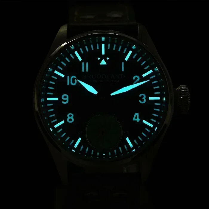 Relógio Piloto Masculino Hruodland, Movimento Gaivota, Mecânico BGW-9, Luminous Sapphire Crystal, Turbina Retro, F016, 43mm