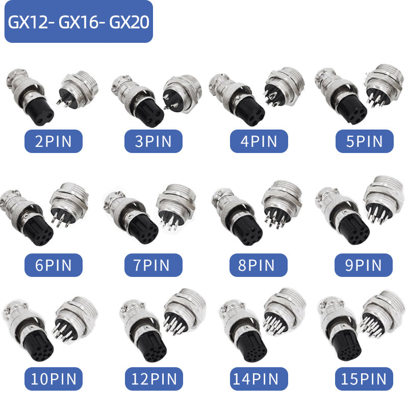 5/10/20Set GX12 GX16 GX20 2 3 4 5 6 7 8 9 10 12 14 15 Pin Male&Female Docking Aviator Aviation Plug Socket Circular Connector