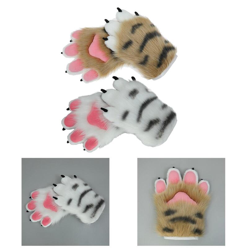 2 szt. Rękawiczki ciepłe w kształcie łapy pluszowe rękawiczki dla zwierząt na Cosplay Halloween prezentuje przebranie imprezową dziewczynę