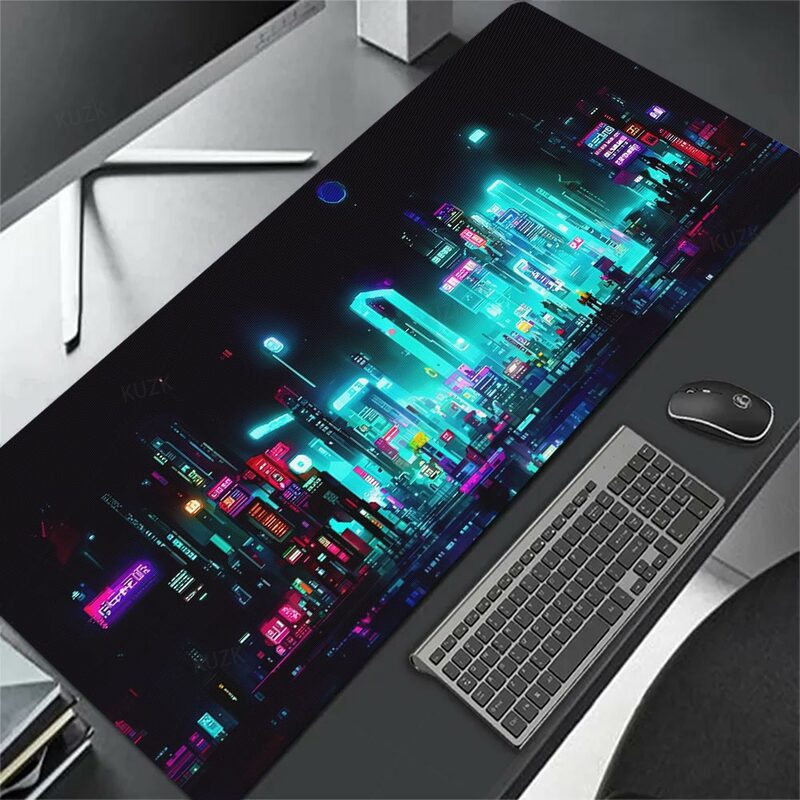 Cyberpunk Neon Stad Gaming Muismat Anime Gamer Bureau Mat Xxl Toetsenbord Pad Desktop Grote Computer Tafel Oppervlak Voor Accessoires
