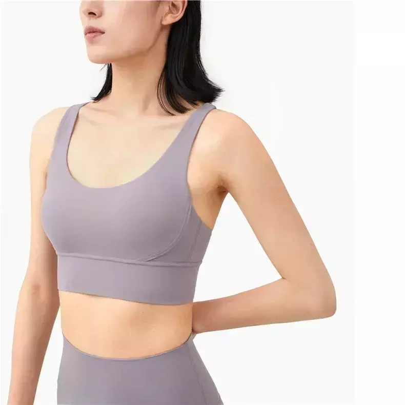 Lemon Comfy Wide Hem Sports Bra For Women Gym Back Cross Strappy Fitness Vest Wirefree Padded Medium Support Yoga BrasTop