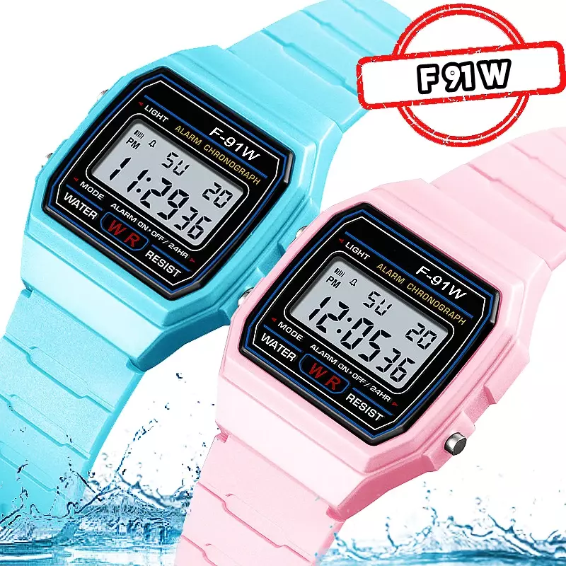 F91W Electronic Watch Children Outdoors Waterproof LED Display Kids Watches Luxury Silicone Strap Student Campus Sports Clock