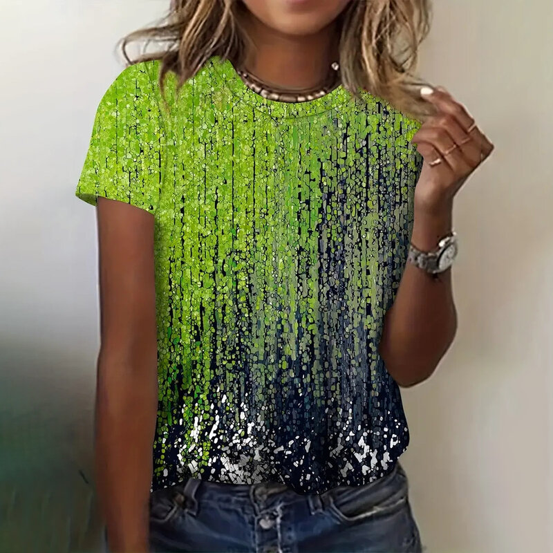 T-shirt a maniche corte da donna con stampa colorata colorata 3D top O collo abbigliamento femminile di lusso Casual estate t-shirt da strada allentata