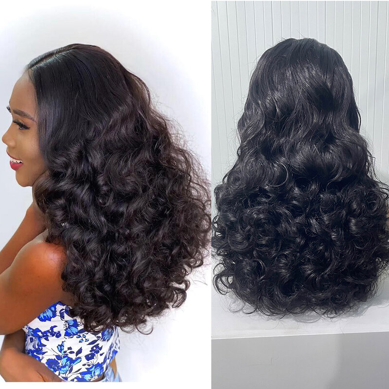 DreamDiana 12A Malaysian Bouncy Curly 250 Density 100% Human Hair Loose Wave Full 13x4 Lace Frontal Glueless Ocean Weave Wigs