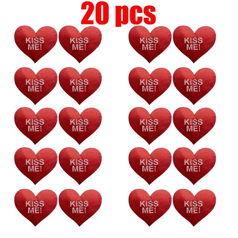 20 Pcs Red Women Heart Kiss Me Shape Self-Adhesive Disposable Satin Nipple Cover Breast Pasties Stickers for Strapless Clothes