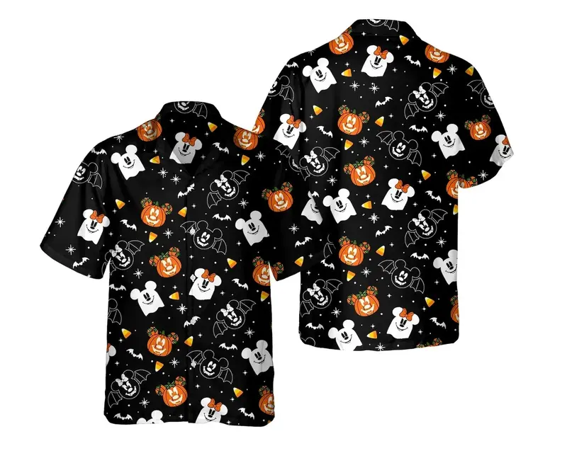 Mickey Mouse Halloween koszula hawajska mężczyźni kobiety koszulka z krótkim rękawkiem Disneyland koszula hawajska w stylu Casual, imprezowa koszula dzieci koszula plażowa