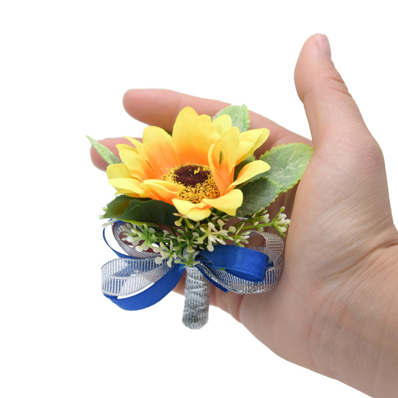 Słonecznik sztuczne kwiaty Boutonniere męska broszka małżeństwo Groom Groomsmen Prom Party akcesoria ślubne