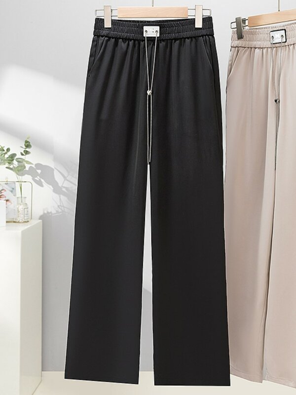 Plus Size wiosenne letnie długie szerokie spodnie nogi damskie luźna plisowana modne damskie spodnie damskie elastyczny, wysoki spodnie damskie w talii
