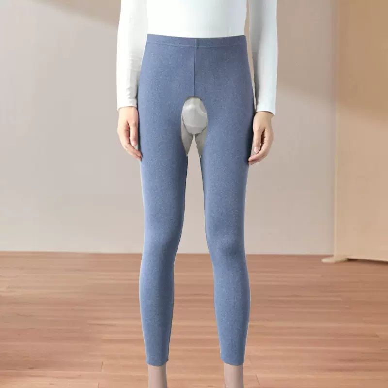 Legginsy męskie damskie z odkrytymi kroczkami zimowe legginsy termiczne na zewnątrz seksowne spodnie do karmienia starego mężczyzny tkanina termiczna bez zamka błyskawicznego majtki
