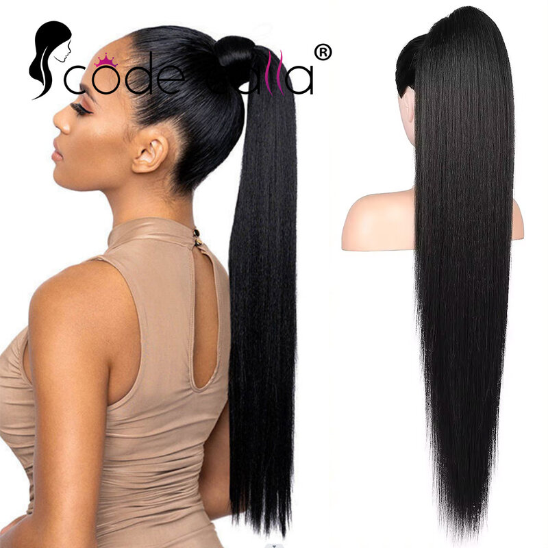 Длинные прямые накладные человеческие волосы с зажимом для конского хвоста для женщин натуральный цвет прямые человеческие волосы